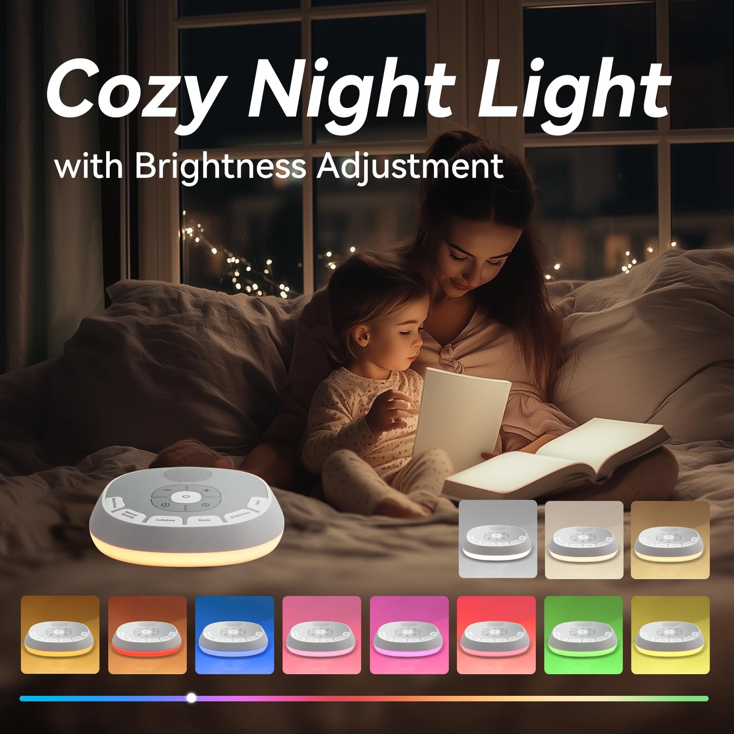 White Noise Sound Machine Baby | 20 Soothing Sounds and Night Light for Sleep and Relaxation | Heartbeat Sensor Mimics Mom’s Heartbeat for Newborns | Adjustable Volume and Auto-Off Timer (White)