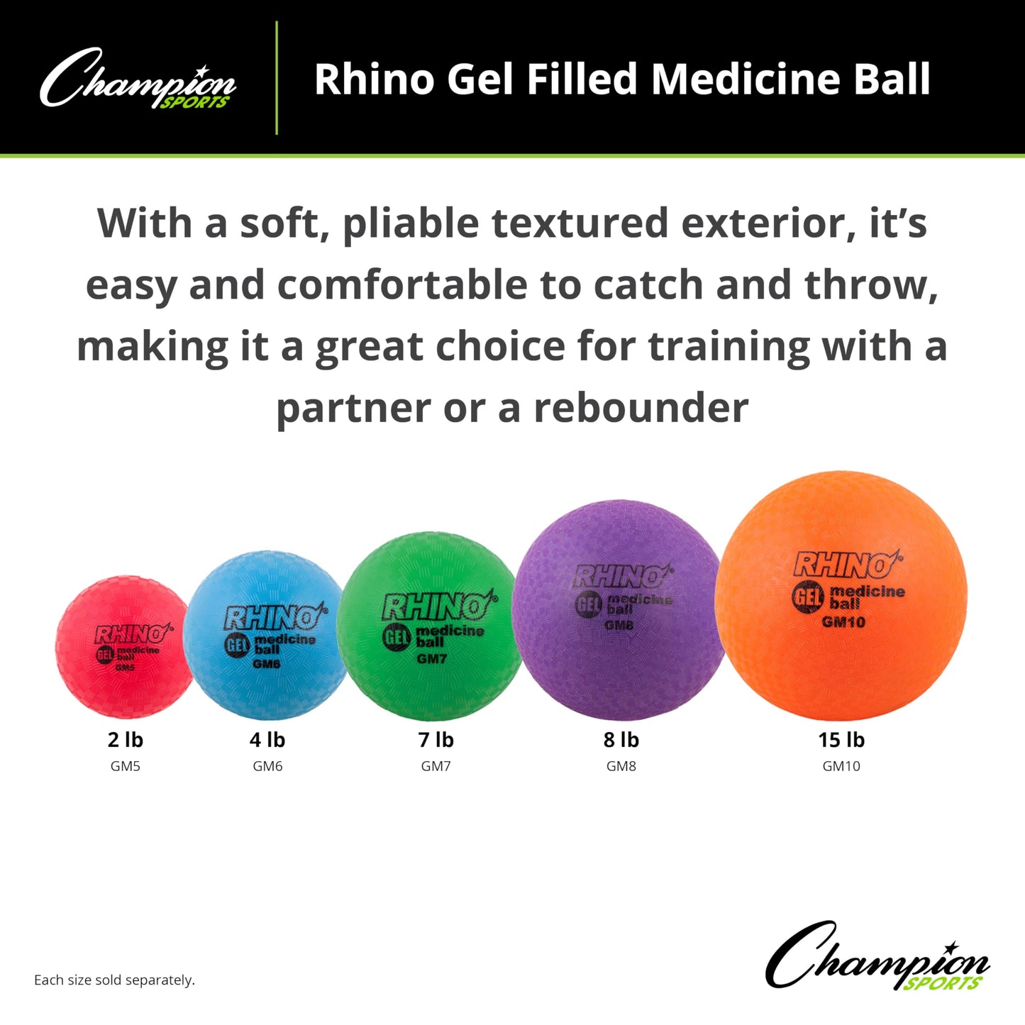 Champion Sports Gel Filled Medicine Ball (Red 2lbs)
