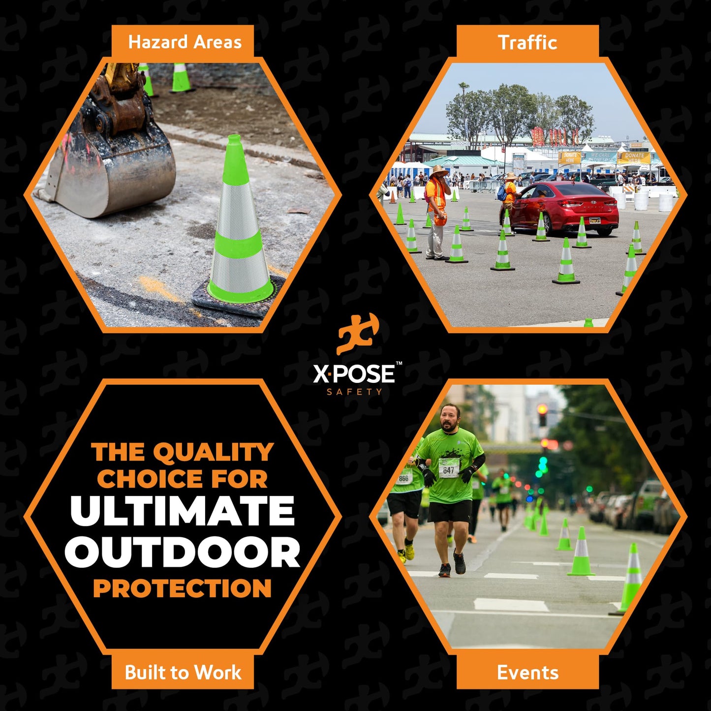 Xpose Safety 28” Lime Green Traffic Cone Dual 6" & 4" Reflective Collar – 6 Pack Multipurpose Premium PVC Safety Cone for Parking, Caution, Construction, Road Crews – Custom Stenciling Available