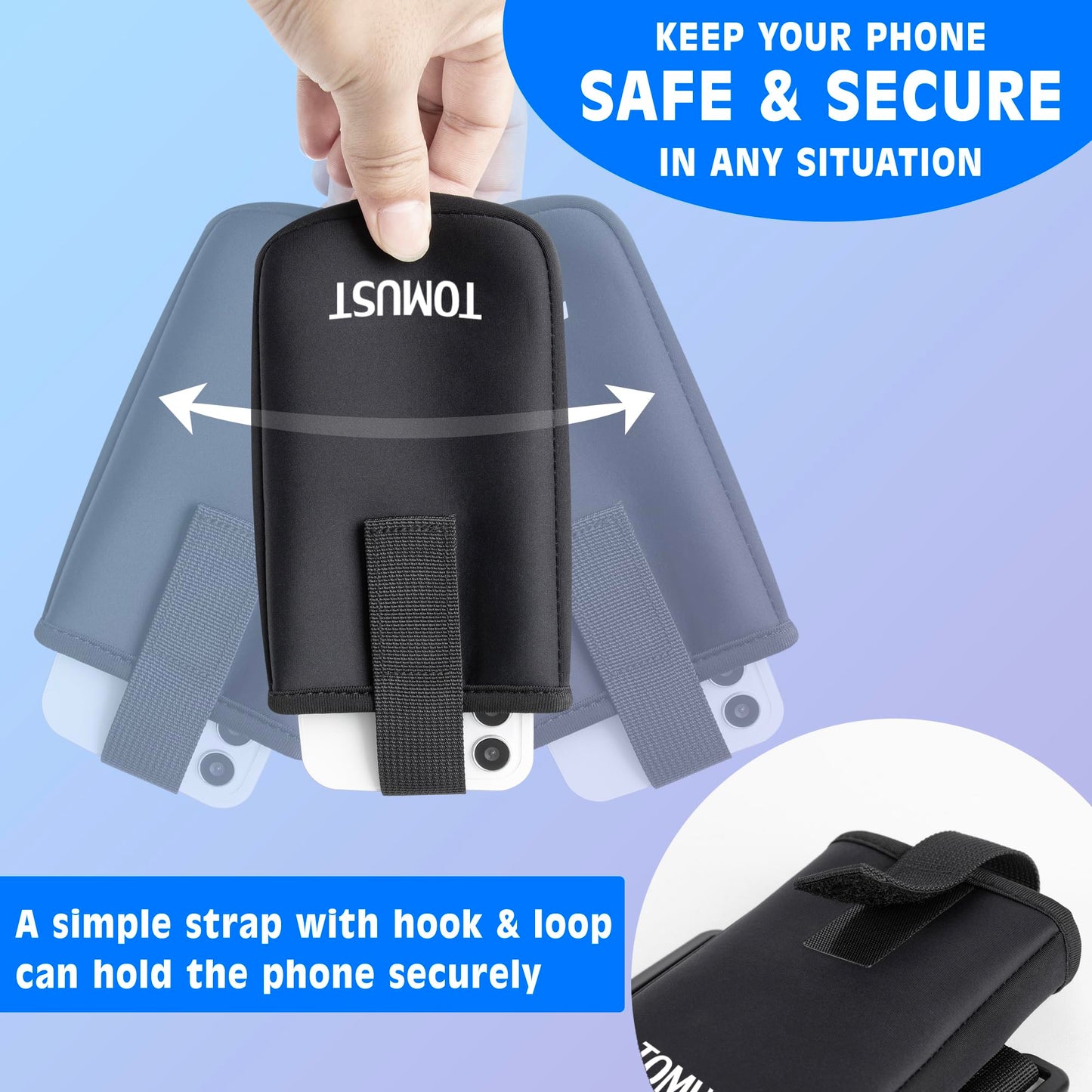 TOMUST Phone Holder with Three Strap, Lightweight Arm Band with Reflective Logo, Elastic Armband Sleeve with Case Fits iPhone and Android, Use for Running, Hiking, Fitness and Workouts, Women/Men