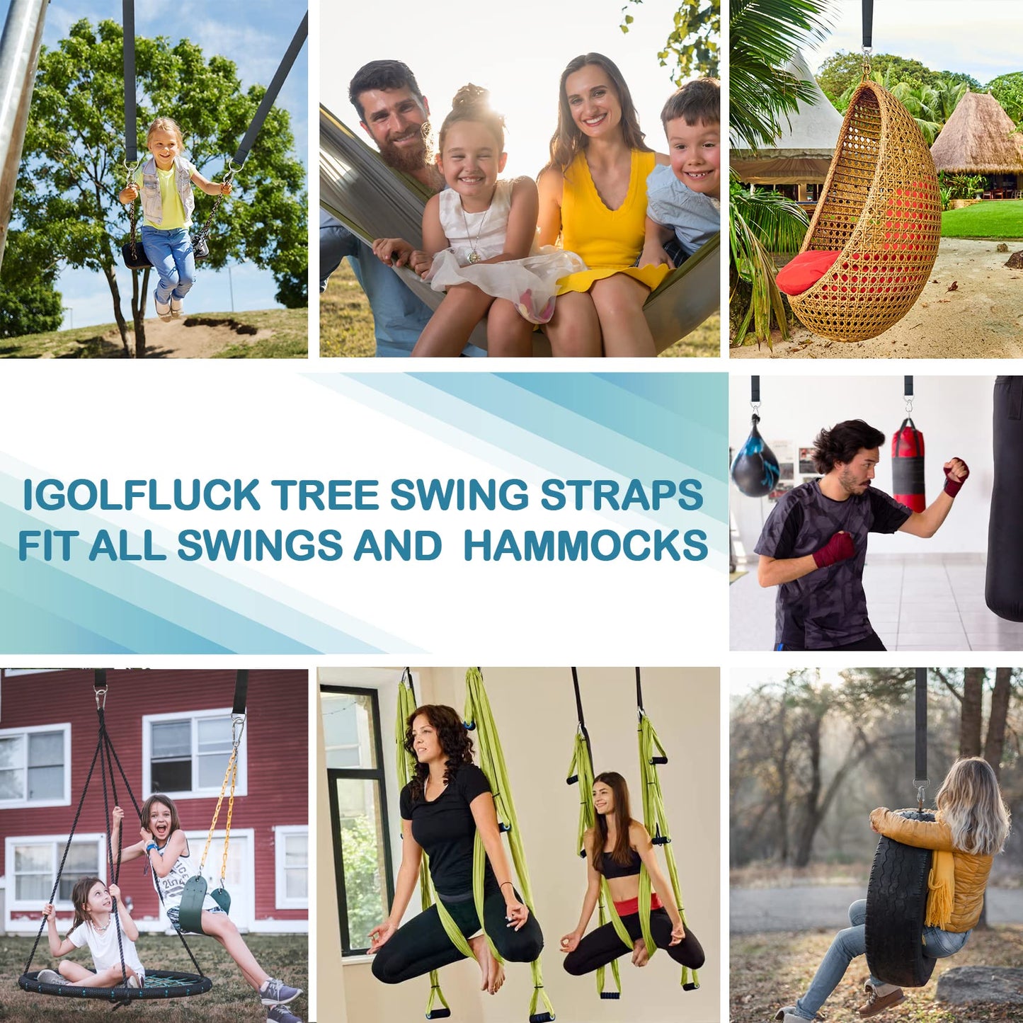 igolfluck Tree Swing Straps Hanging Kit 4FT/8FT/15FT/20FT/25FT, Extra Long Tree Swing Straps Holds 5500 lbs with Lock Carabiners & Tree Protectors, Safer for All Swing & Hammock (15FT)