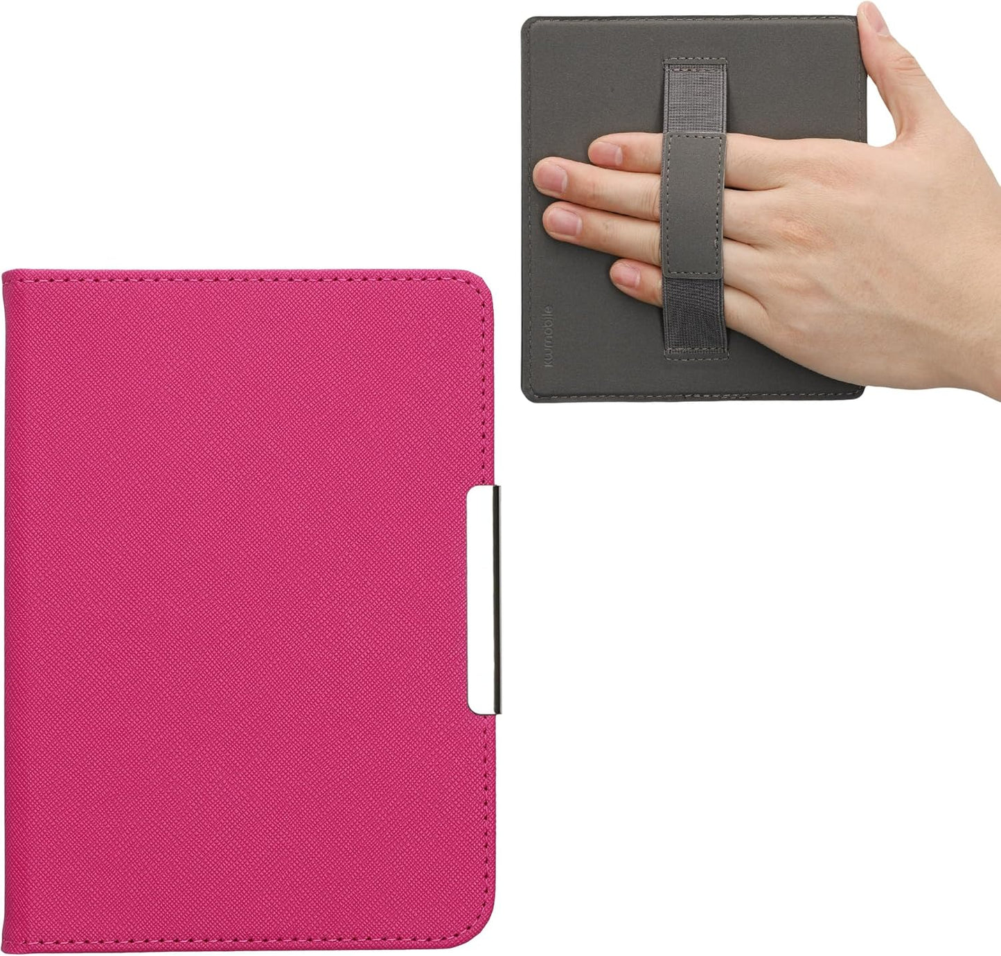 kwmobile Synthetic Leather Case for Kobo Clara - Neon Pink e-Reader Cover with Strap