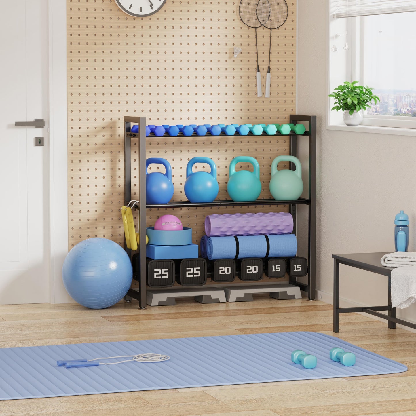 3 Tier Adjustable Dumbbell Rack - Heavy-Duty 450LB Capacity Weight Storage Stand for Dumbbells, Space-Saving Weight Rack Home Gym Organizer (Rack Only)