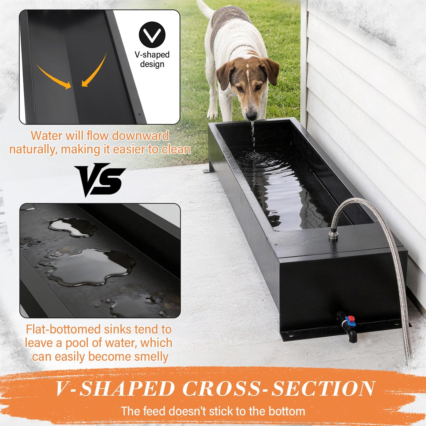 Domivans Animal Drinking Water Bowl - 12 Gal Stainless Steel Livestock Water Trough with Drain Hole, Automatic Waterer Filling Feeder for Cattle Pigs Sheep Horses Dogs, 47.2"*12.4"*5.3"