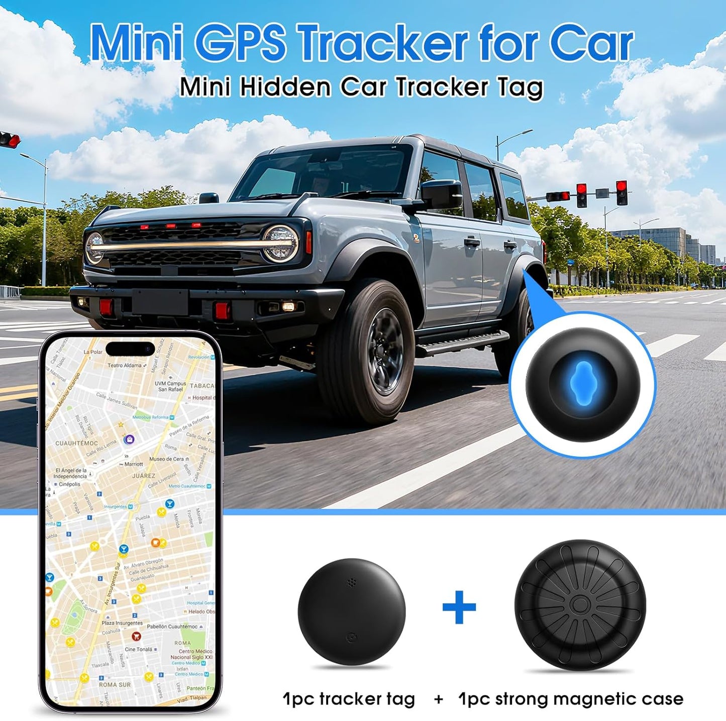 wuaerdy Mini GPS Tracker for Vehicles (Universally for Android & iOS), Hidden Car Location Tracker w/Magnetic Case
