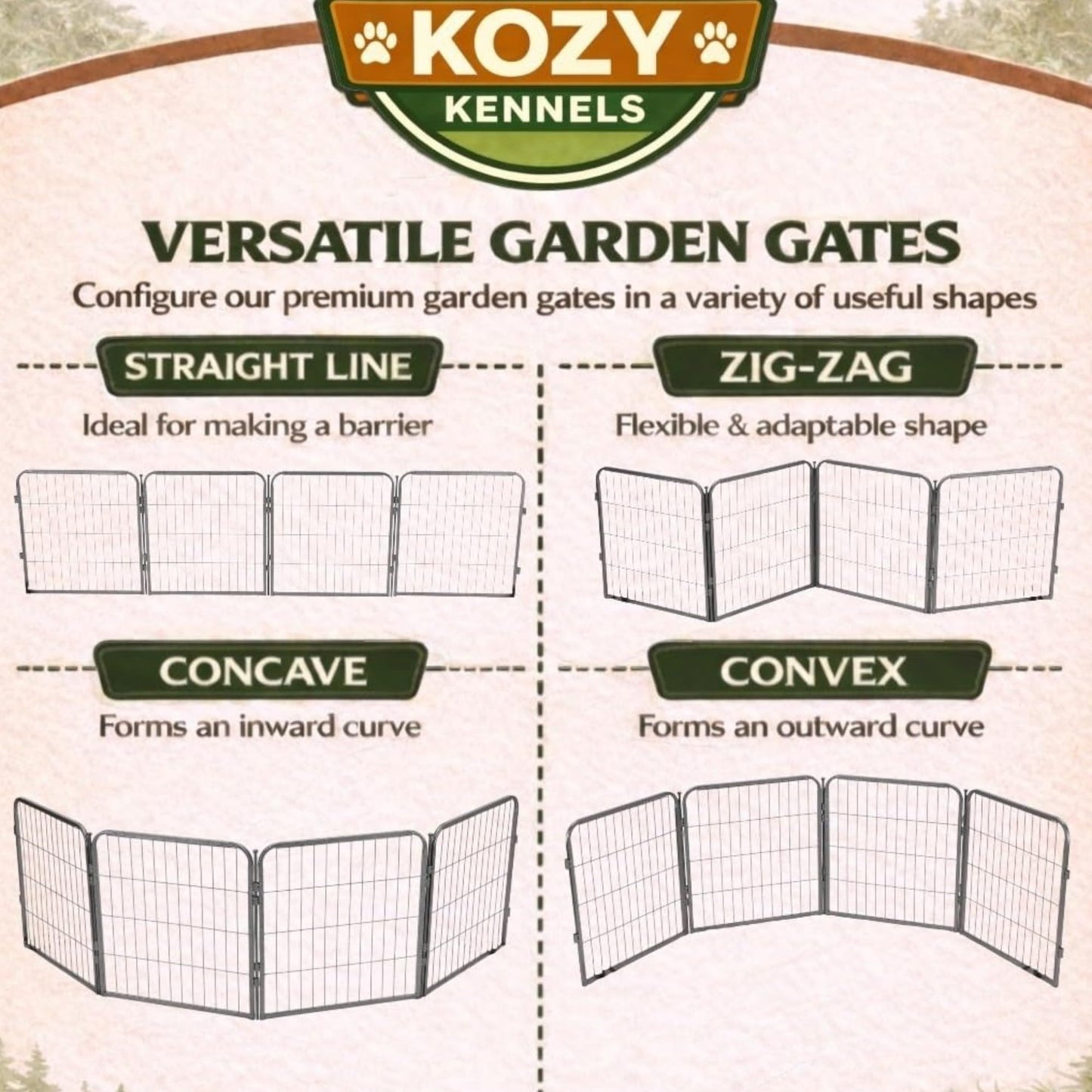 Kozy Kennels Decorative Outdoor Garden Fence - 40in, 8 Panels - Grey Heavy Duty Metal Fencing w/Anti-Rust Coating & Extra Wide Gate for Yard, Flower Bed Border, Dog & Animal Barrier