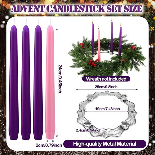Mumufy Advent Candle Holder Set - 5 Pcs Metal Nativity Christmas Centerpiece with Purple & Pink Candles