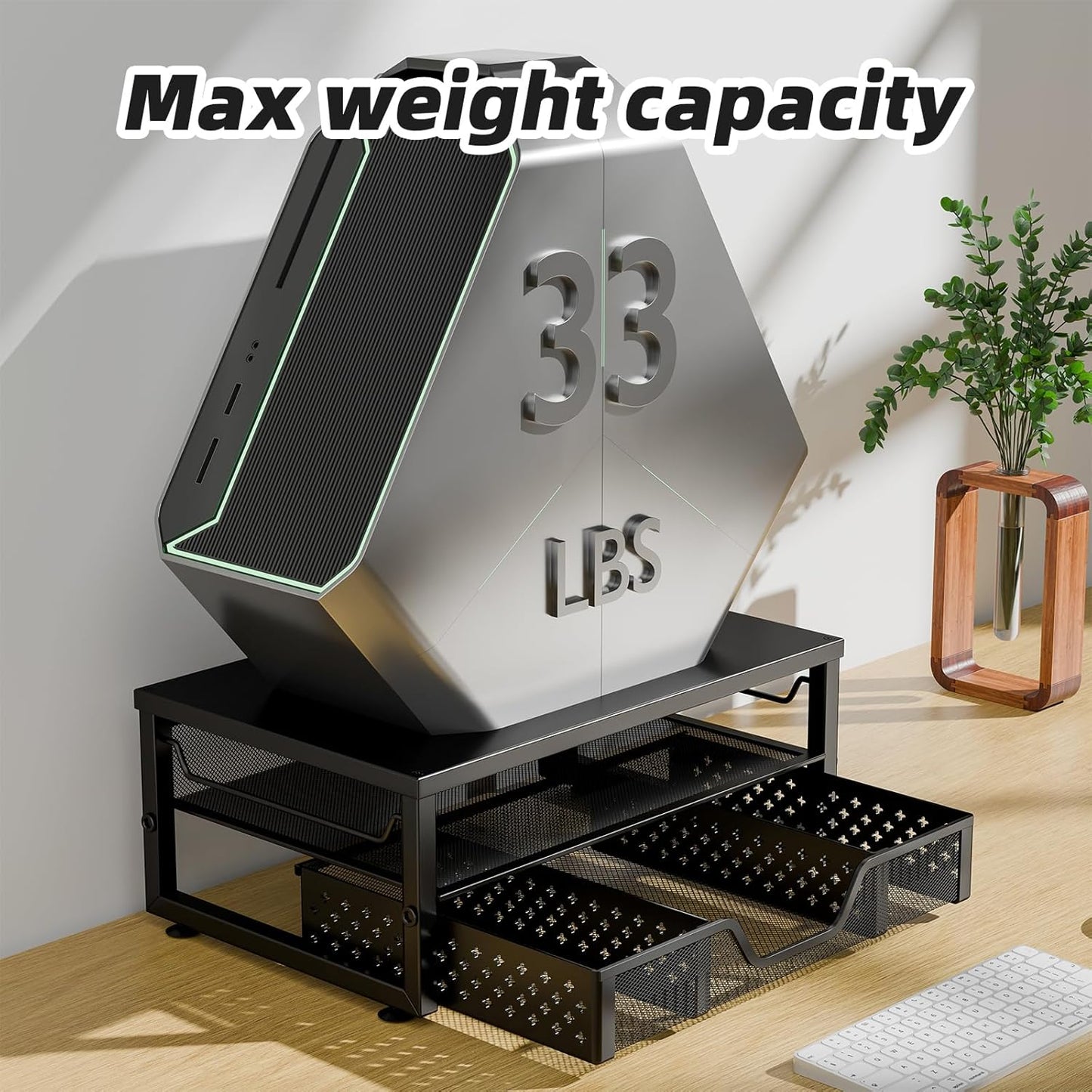 2-Tier Simple Trending Computer Monitor Stand Riser with Drawer, Desk Organizer for Home Office, Black