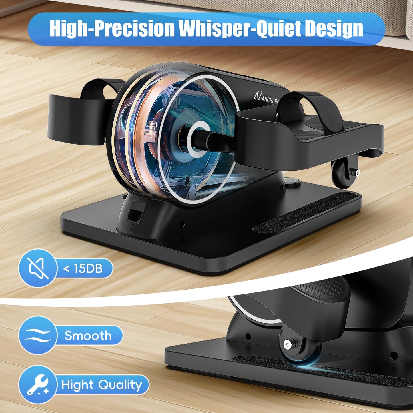 ANCHEER Under Desk Elliptical Machine, 2-in-1 Mini Exercise Bike, Digital Display, 9 Resistance Levels, 12 Speed Levels, Active and Auto Modes, Silent Operation