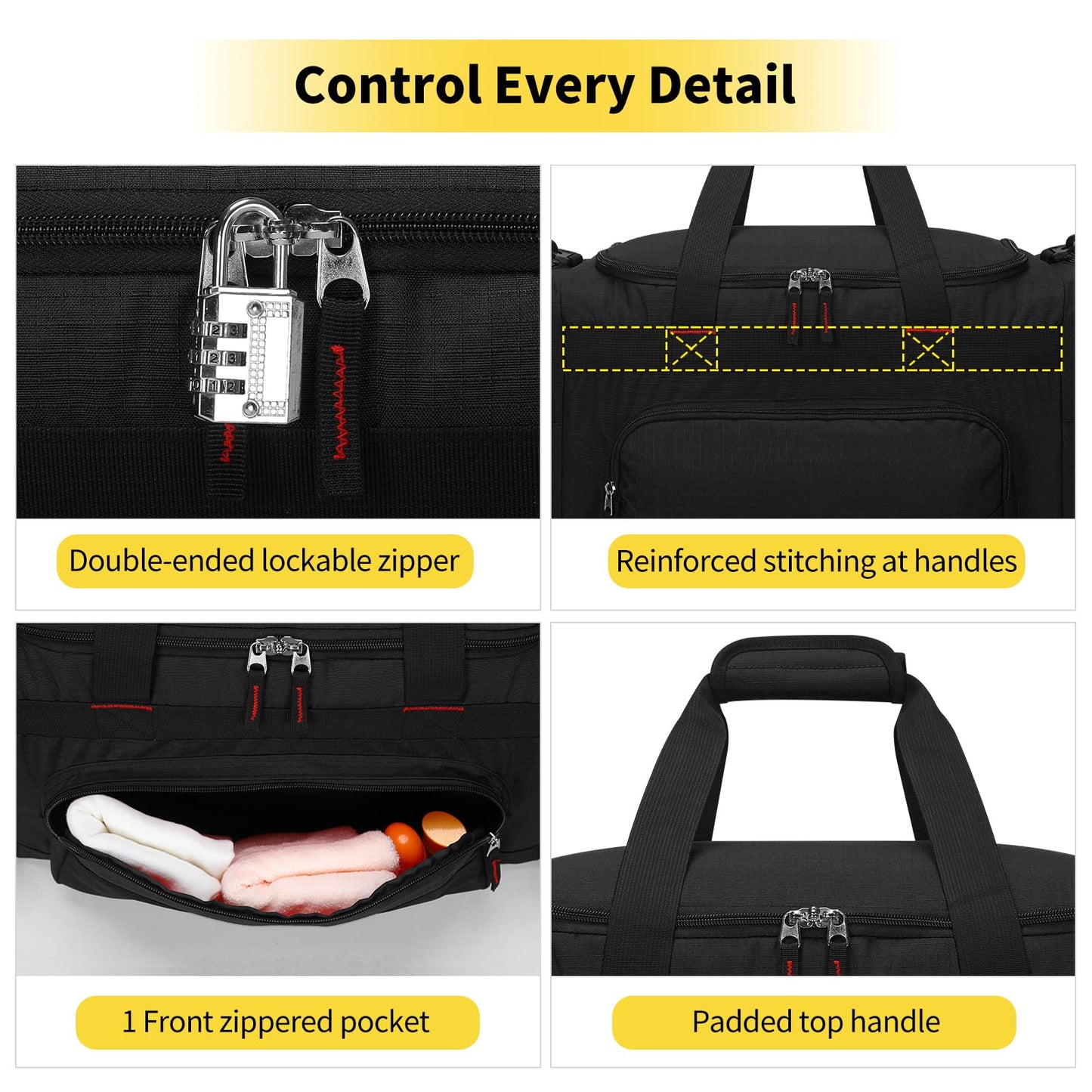 THSOGO 22 inch Gym Bag for Men - 55L Large Travel Duffle Bag Sports Equipment Bag with Multiple Zippered Pockets,Outdoor Workout Duffle Bag for Overnight Weekend - Black