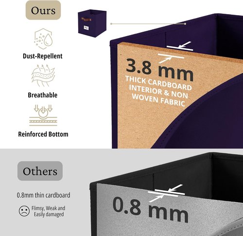 DECOMOMO Storage Baskets - 13x15x13 Cube Bins with Labels for Organized Shelves | Deep Violet (4pcs)