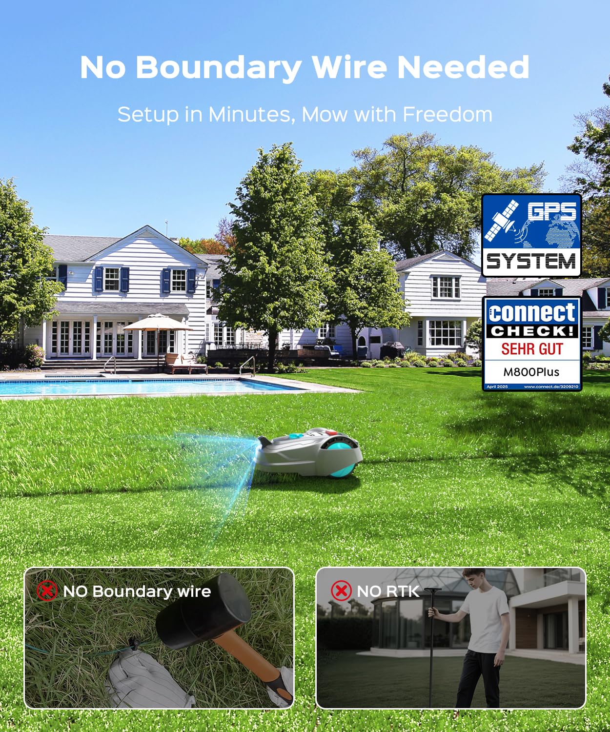 YARDCARE 2026 New M800Plus Robot Lawn Mower, GPS & 3D Vision, with 32.8 ft Magnetic Stripe, Obstacle Avoidance, Auto-Charging, APP Control, Bow-Shaped Mowing for Lawns up to 8611 sq.ft (Grey)