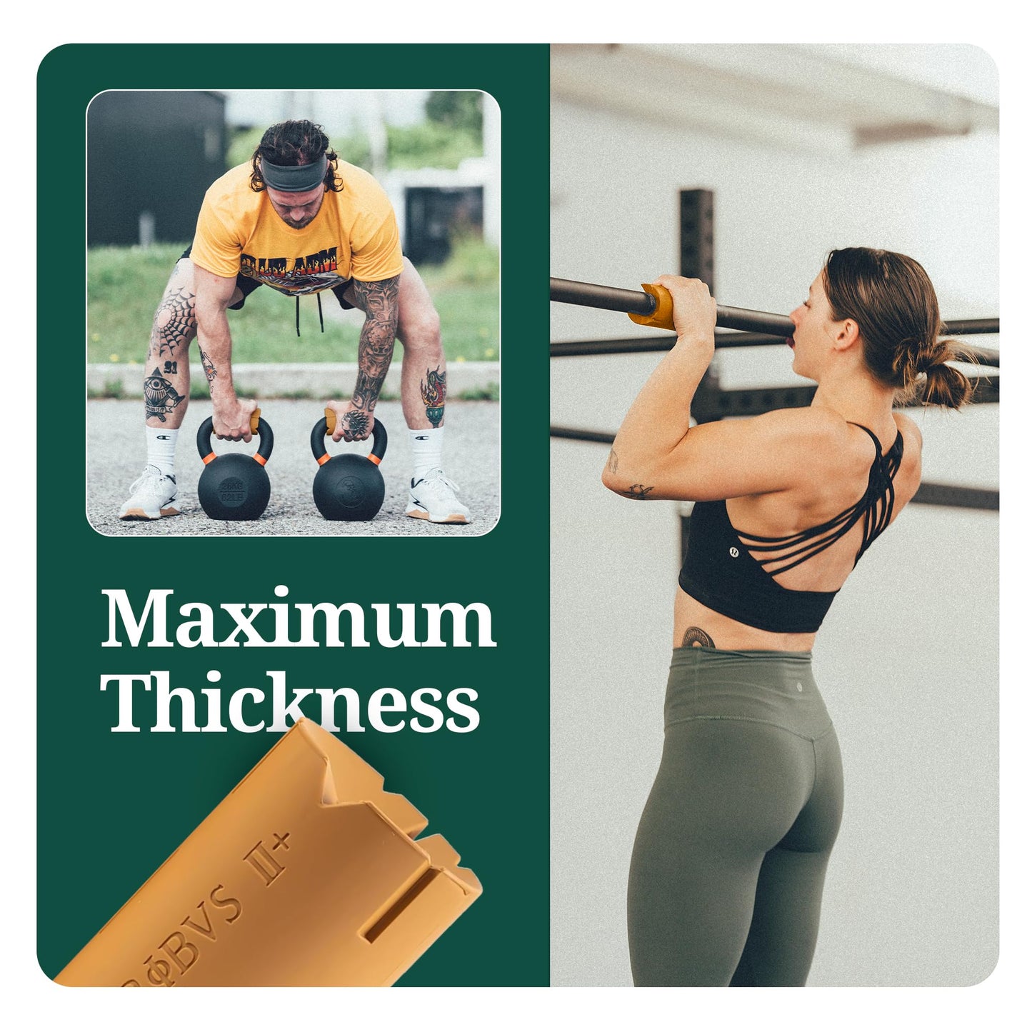 Tribus Grips Prime Thick Grips (2.44" diameter) for Barbells & Dumbbells (One pair) - Arm & Forearm Muscle Gains, Ergonomic, Durable, Non-Slip Rubber Grip
