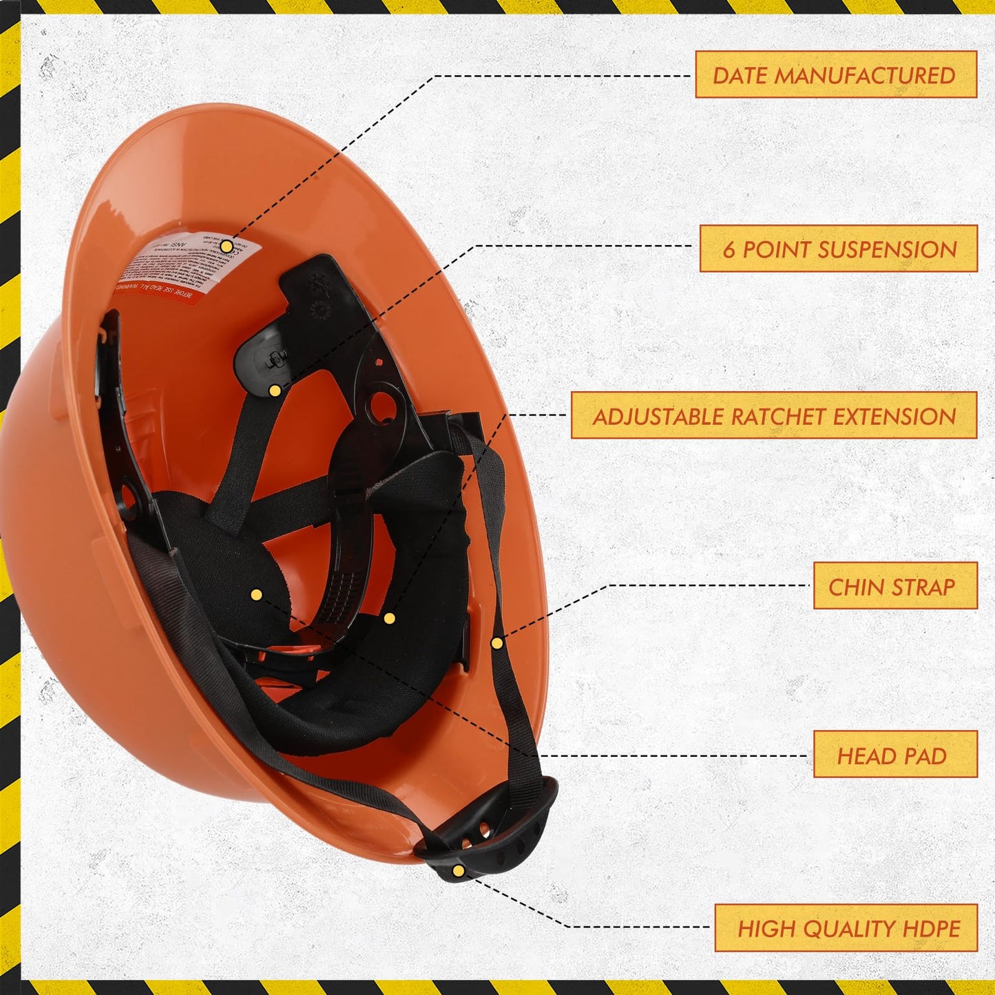 Saysurey Saysurey 10 Pack Full Brim Hard Hat, Orange Construction Hard Hat, HDPE Safety Helmet with 6-Point Adjustable Ratchet Suspension for Men and Women
