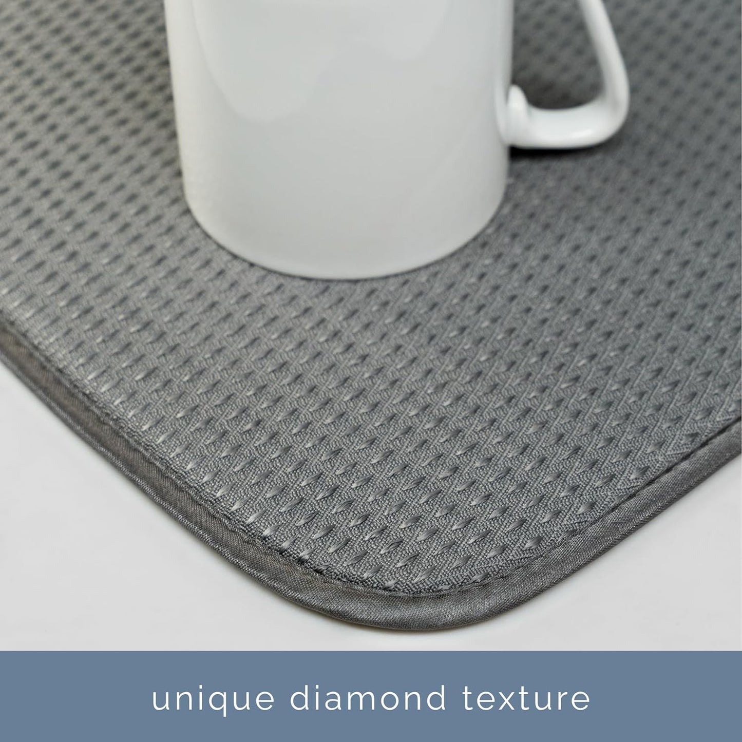 S&T INC. XL Dish Drying Mat - Absorbent Microfiber Kitchen Counter Pad, 18” x 24”, Grey Diamond Texture