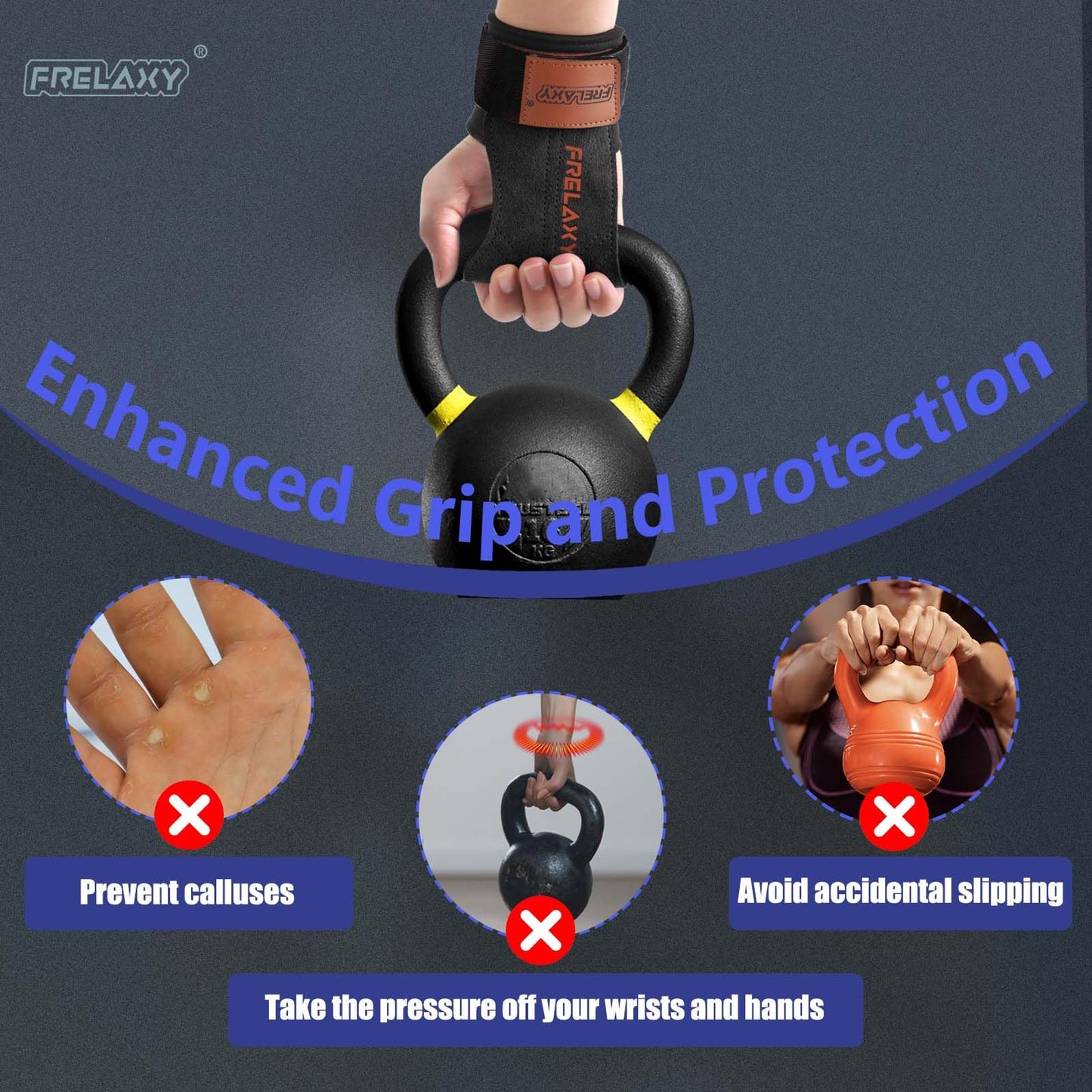 Frelaxy Lifting Wrist Straps Women and Men, Weight Lifting Grips with Cushion Wrist Loop, Double Layer Leather and Storage Pouch, Gym Workout Straps for Deadlift and Powerlifting (All Black)