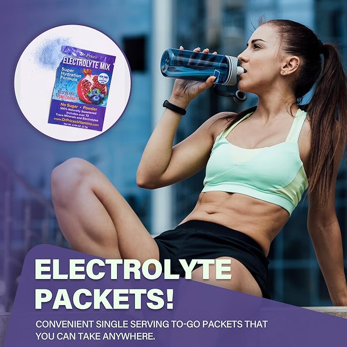Dr. Price’s Electrolyte Mix | Sugar-Free Hydration Powder with 72+ Trace Minerals | No Sugar, Fast-Dissolving Electrolytes Powder Packets | Blueberry-Pomegranate (30 Packs)