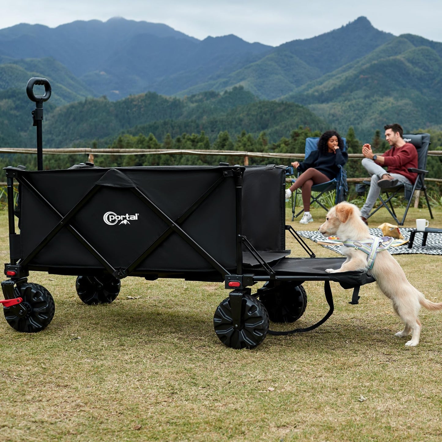 Portal 300L Large Wagons Carts Foldable with Tailgate, 550LB Heavy-Duty Collapsible Beach Wagon with All-Terrain Wheels, Oversized Folding Wagon for Camping, Sports, and Pets