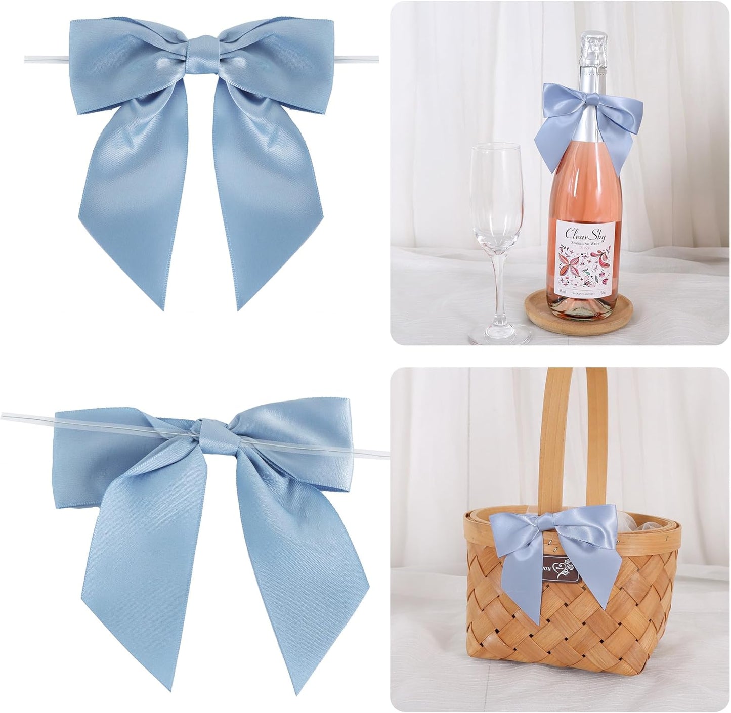 TONIFUL Decorative Dusty Blue Satin Ribbon Bows - 50pcs, 4.5 Inch for Gift Wrapping & Crafts