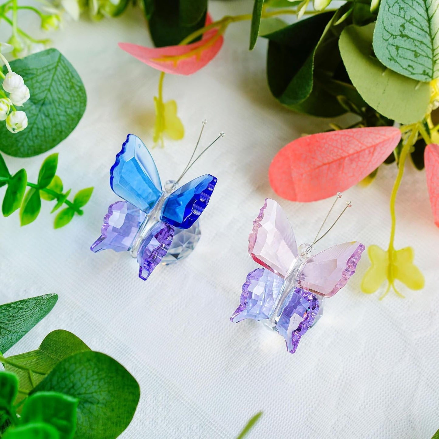 Skiennix Crystal Butterfly Figurines - Elegant Collectible Ornaments with Clear Ball Base | 2-Piece Set