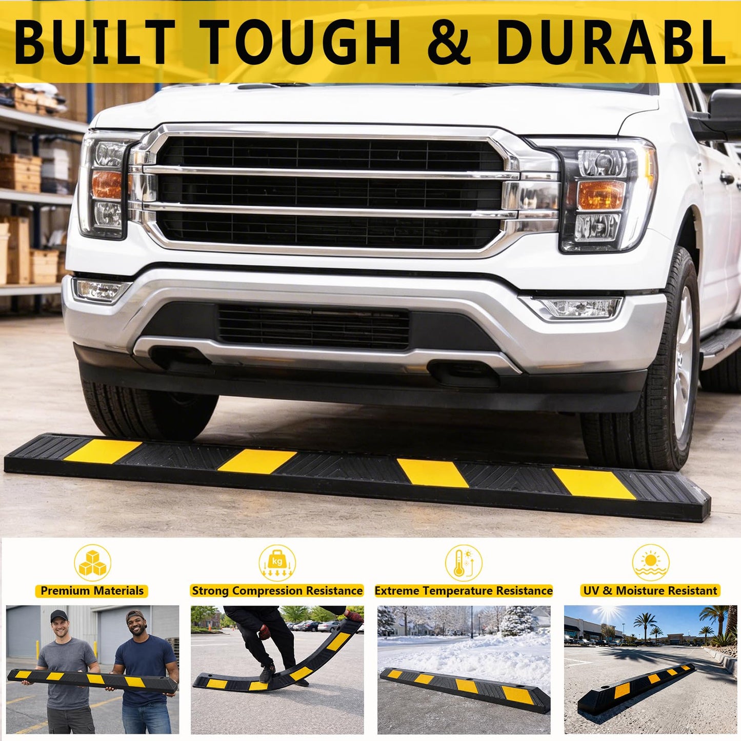 BESEA 2pcs Curb Parking Stoppers for Garage Bumpers Parking car 72" Length 4" High Heavy Duty Rubber Wheel Stopper for Vehicles Truck Driveway Help Your Cars Parking Stop Perfectily(2pack)