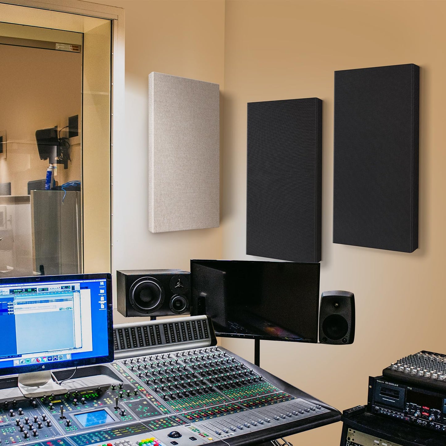 23.62" X 11.81" X 2" Fiberglass Wall Panel, 4 Pack Acoustic Panels, Acoustic Panels Sound Absorbing for Office, Studio, Home Theatre - Heather Grey