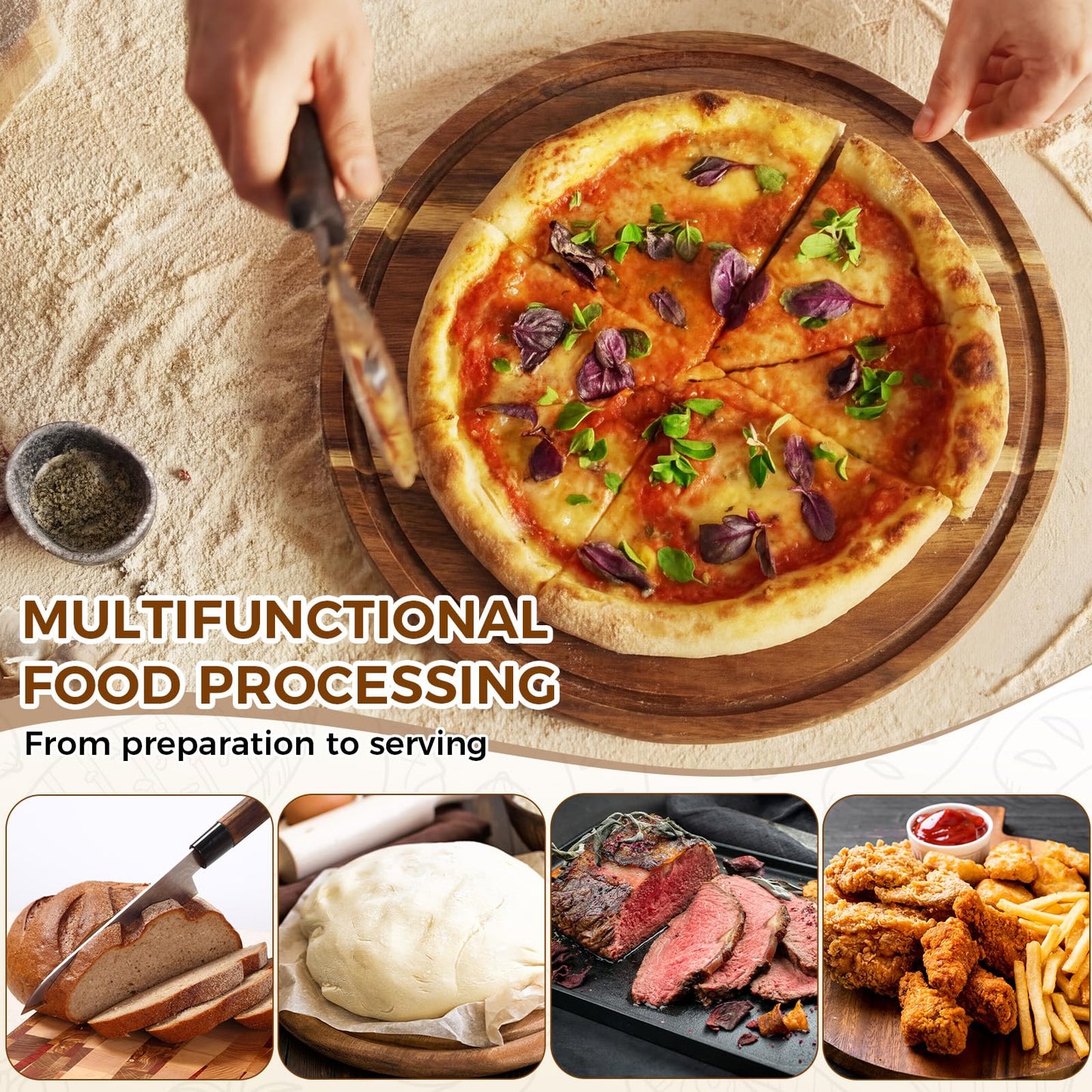 Patelai 10 Pcs Round Wood Cutting Boards Bulk 14 Inch Acacia Wooden Charcuterie Boards 0.6 Inch Thick with Juice Groove Bread Pizza Meat Fruit Cheese Vegetable Chopping Cutting Kitchen Serving Tray