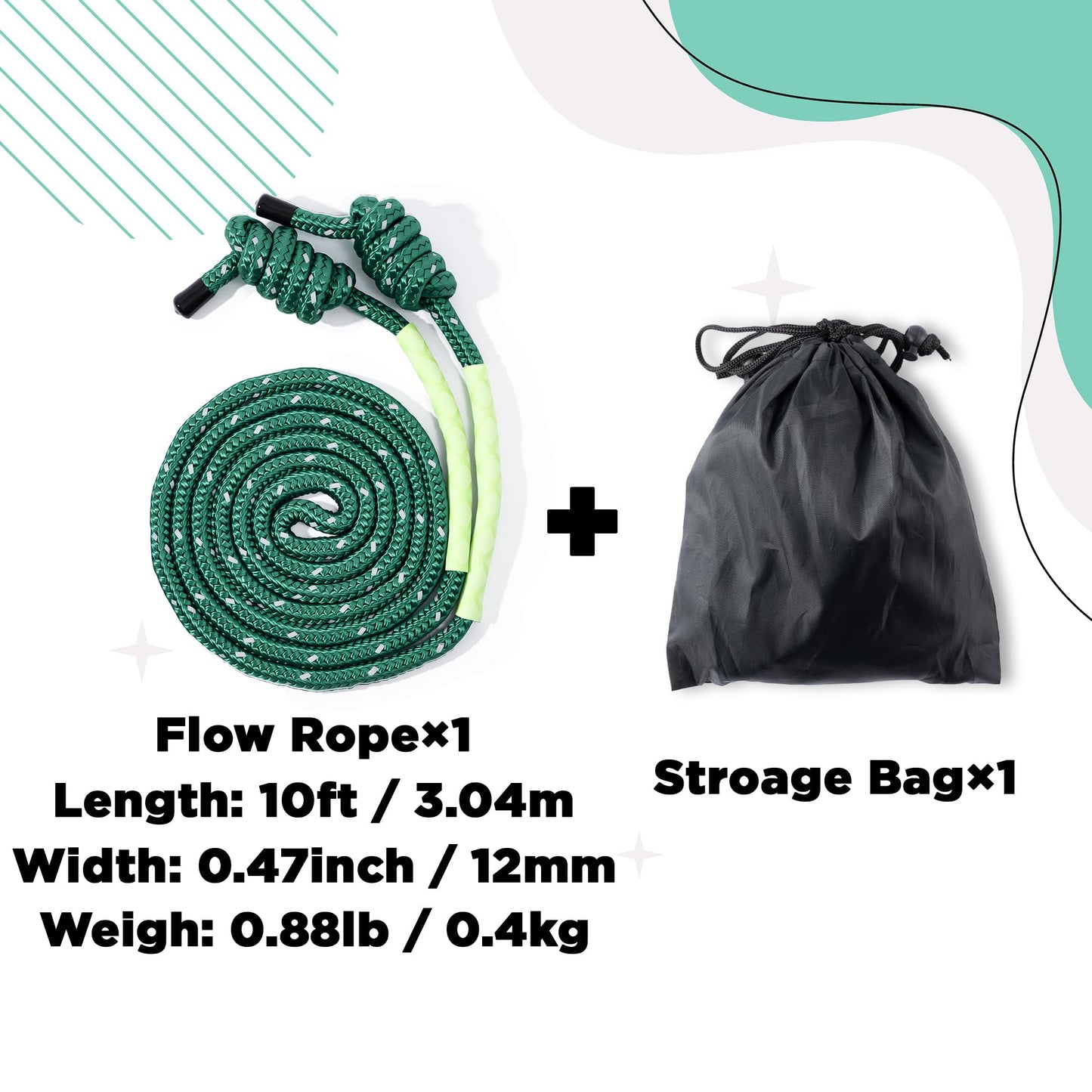 GQIRIL Flow Exercise Jump Rope - Long Weighted Jumping Rope for Workout Women Men Fitness, Adjustable Double Woven Heavy Jumprope for Indoor Outdoor Adults Beginner Training Boxing Cardio (Dark Green)