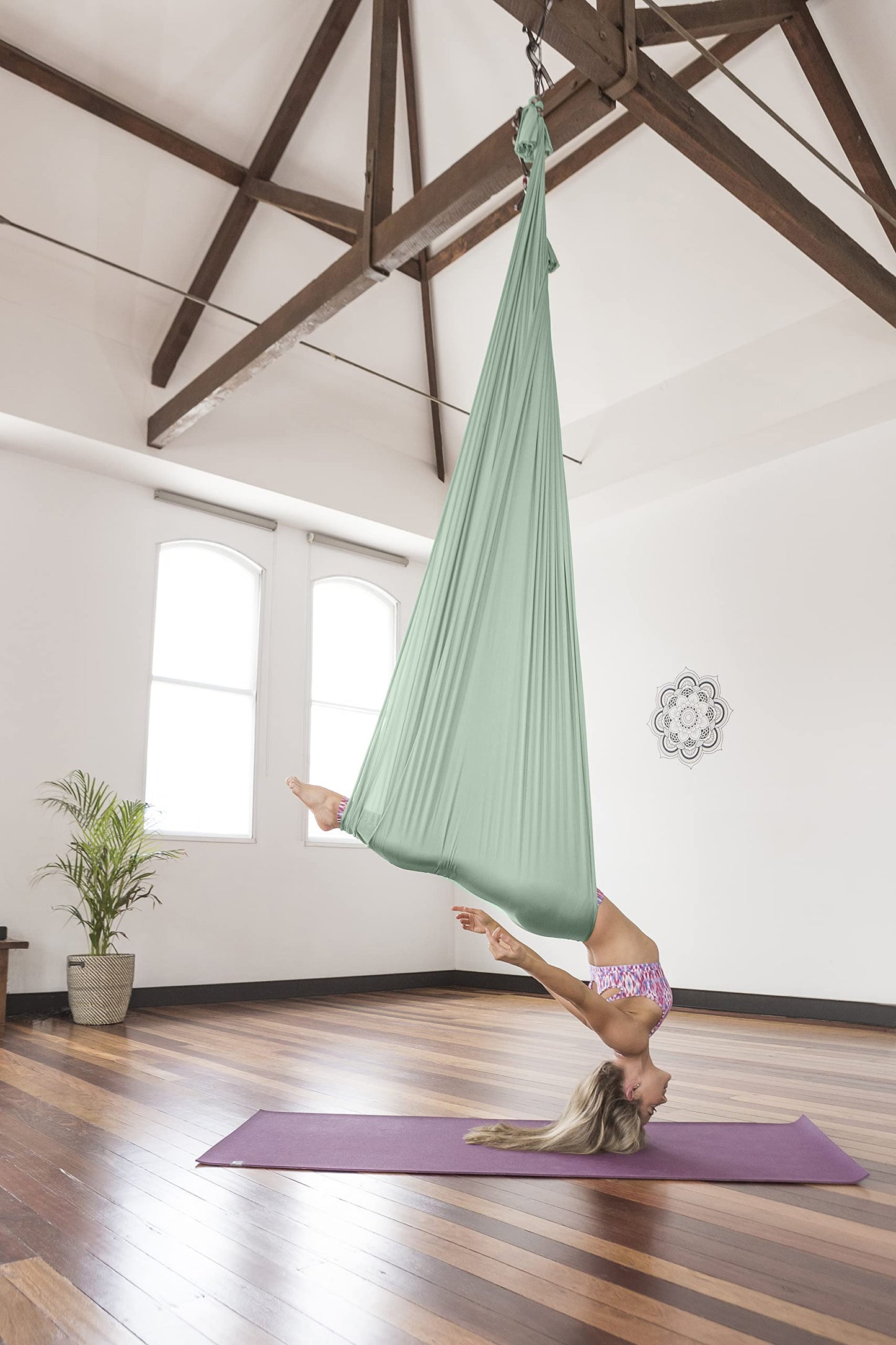 Pinc Active Silk Aerial Yoga Swing & Hammock Kit for Improved Yoga Inversions, Flexibility & Core Strength - Mint