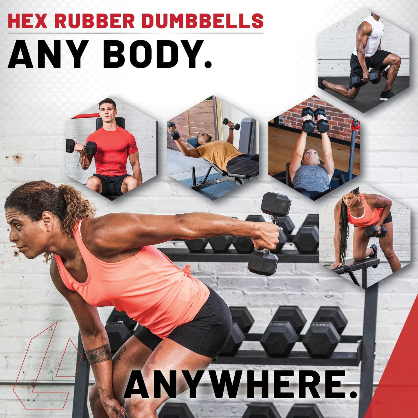 Lifeline Hex Dumbbells – Premium Quality, Low Odor, and Ergonomic Knurled Handle, 65 lb