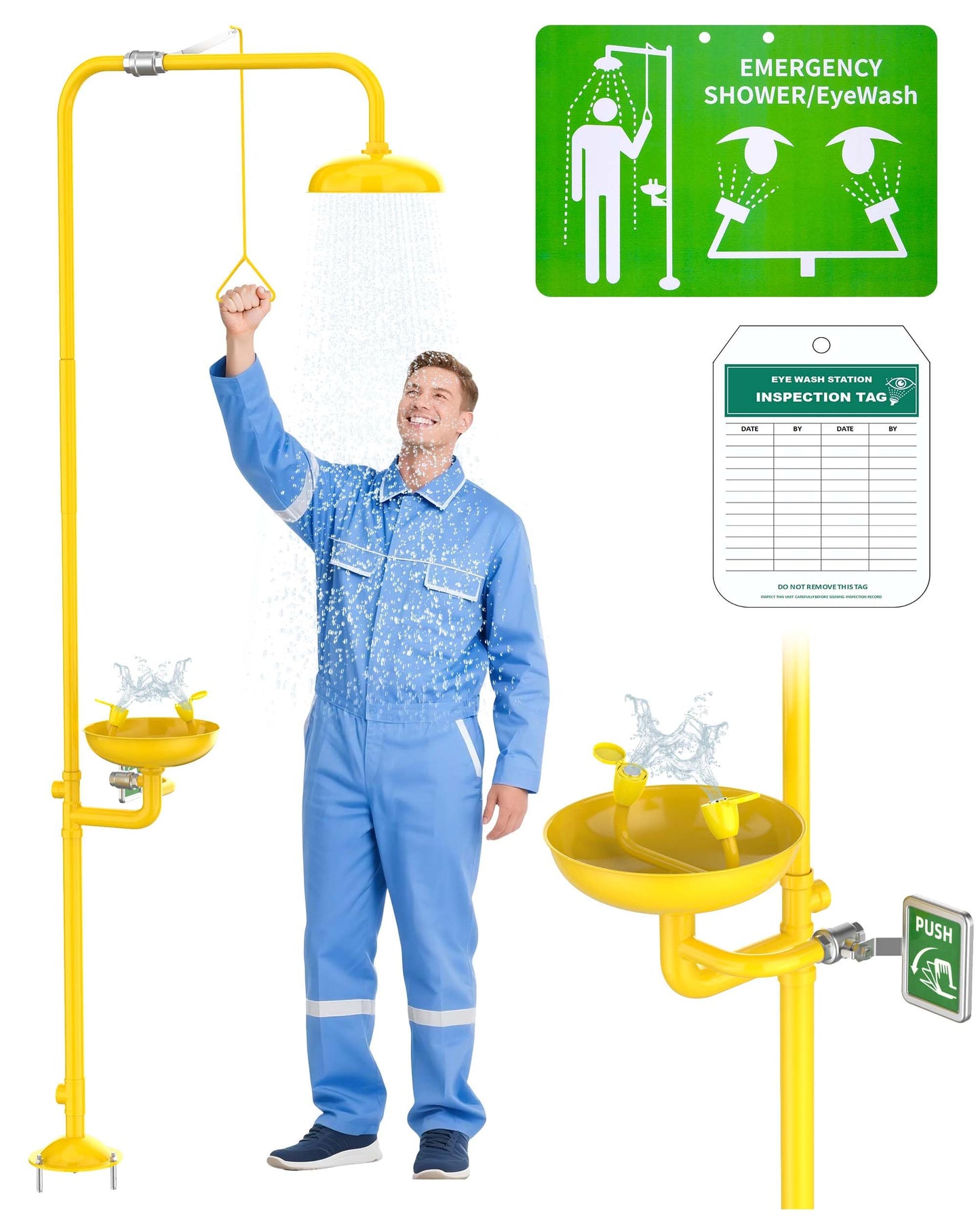 Onedaful Cuzofu 304 Stainless Steel Combination Emergency Eye Wash Shower Station, Industrial & Commercial Level with Emergency Sign, Safety Eyewash Stations OSHA Approved (ABS Enhanced)