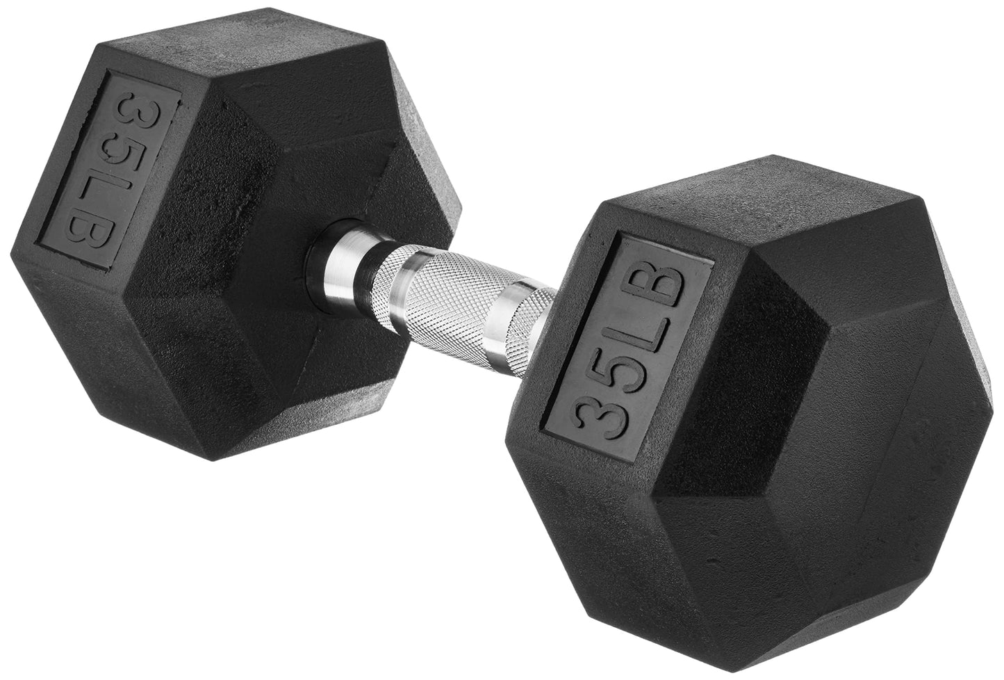 Amazon Basics Rubber Hex Dumbbell Hand Weight with Comfortable Grip for Home Gym Workout, 35 Pounds, Single, Black