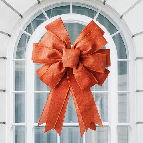 Large Fall Bow Wreath - Thanksgiving Decor with Buffalo Bows | Indoor/Outdoor Orange Holiday Decoration