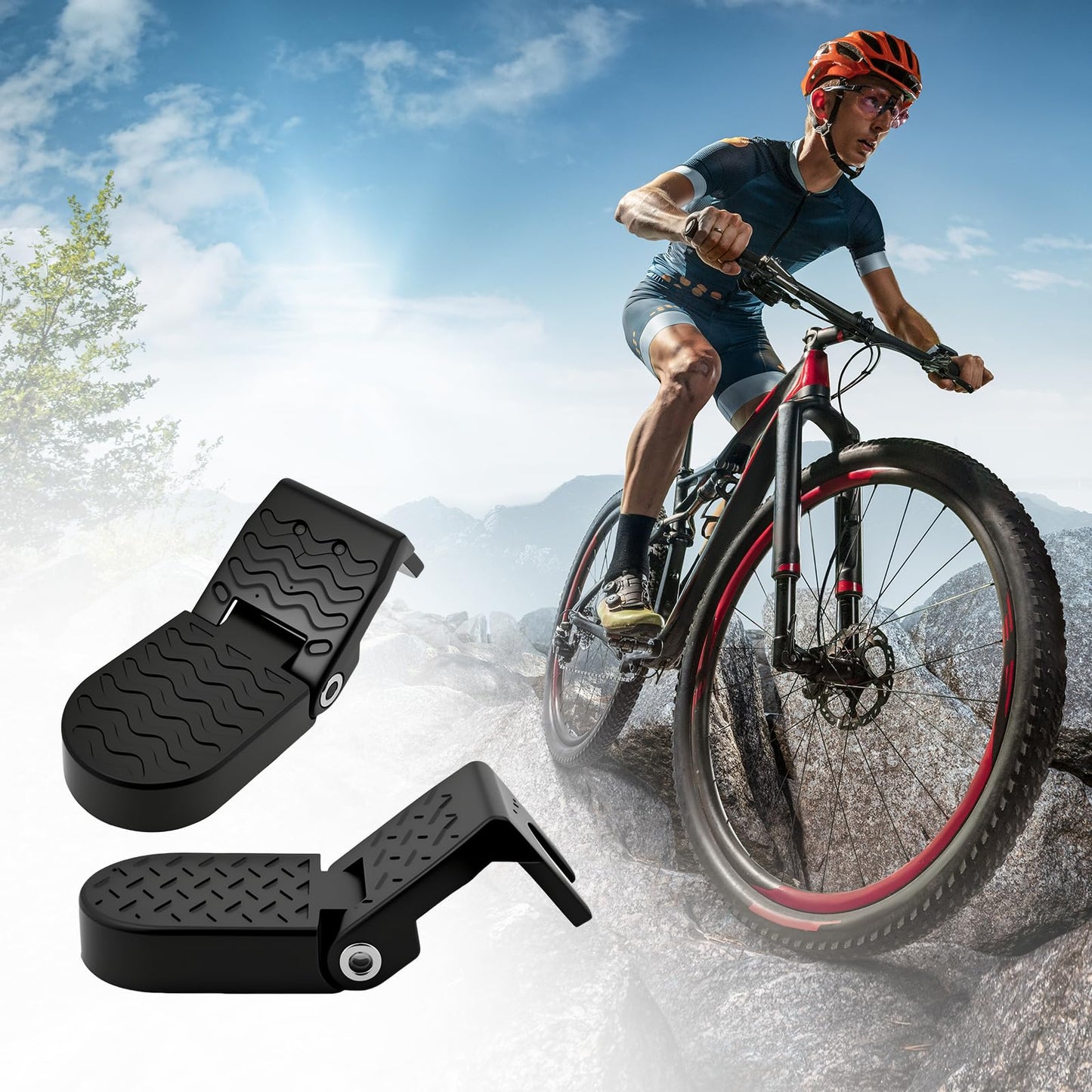 Heran Aluminum Alloy Folding Bike Rear Pedals, 2Pcs, Black, Rear, Compatible with 15mm U-Slot Axle Bikes