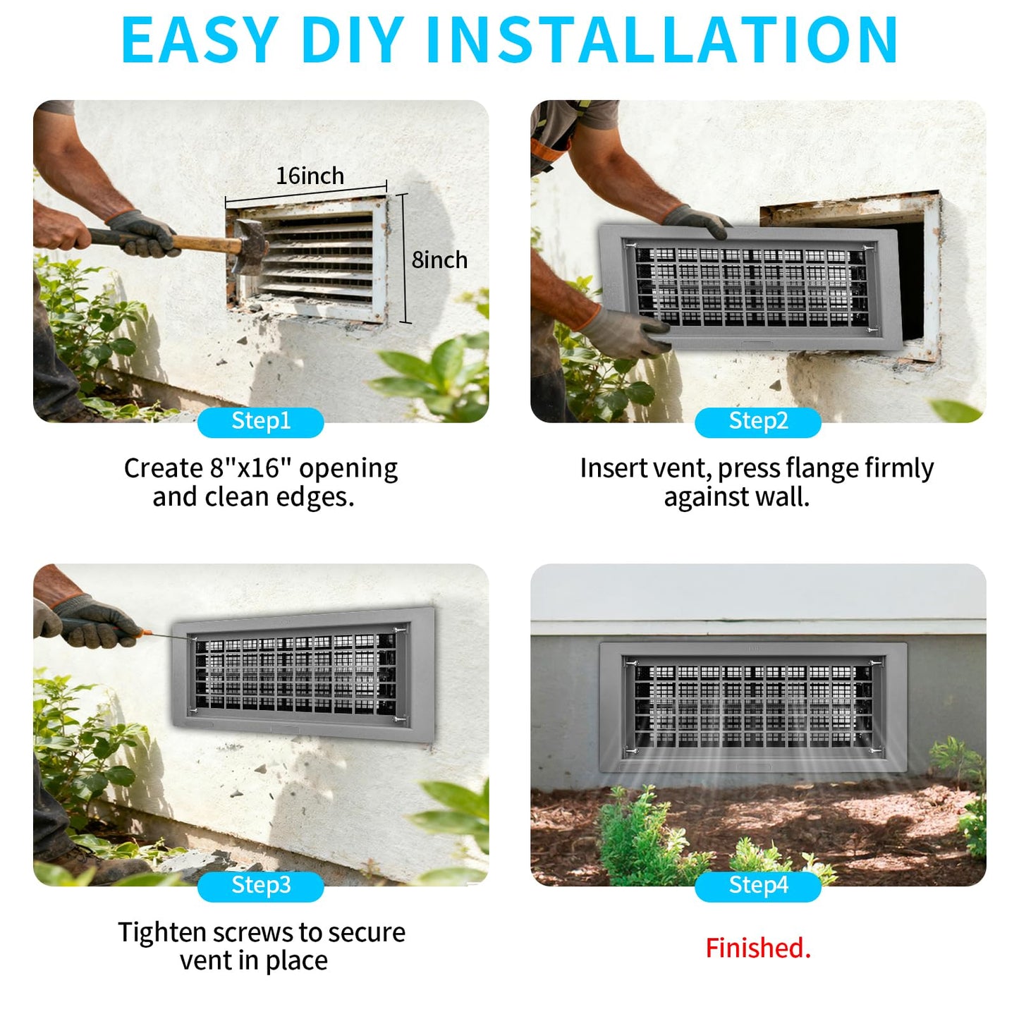 ZXQDRE Foundation Vent for Crawl Space Automatic, 8x16 Inch Auto Open/Close Foundation Vent Cover for Freeze Protection & Energy Saving | Easy Install Crawlspace Vents Replacement (Gray, 6 Pack)