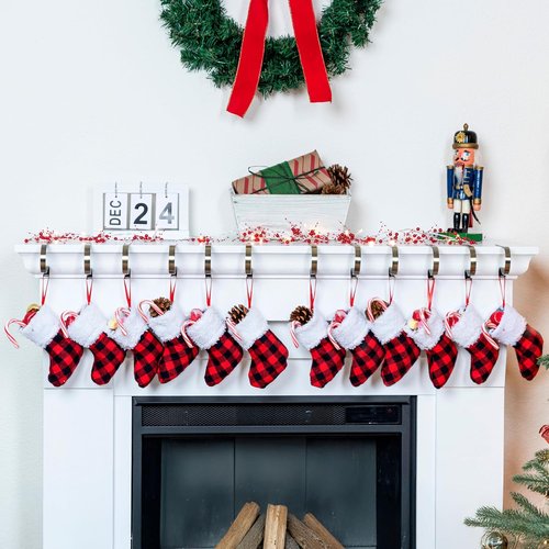 JOYIN 24 PCS Mini Christmas Stockings - Red Black Plaid Holiday Decor for Trees & Parties