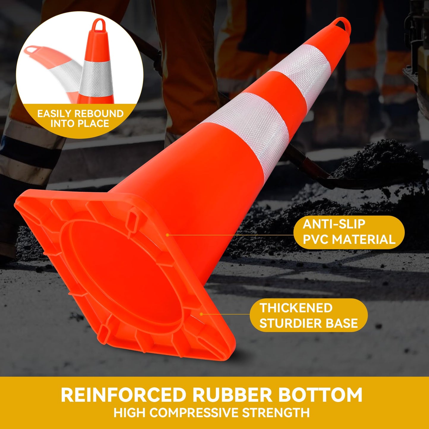 DWVO 12Pack 28in Traffic Cones with 36FT Chain, Safety Road Parking Cones PVC Base, Orange Traffic Cone with Reflective Collars, Hazard Construction Cones for Home Traffic Parking Road