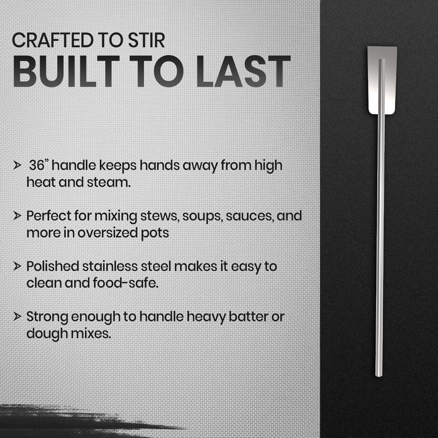 Quality Industries 36 Inch Stainless Steel Mixing Paddle Heavy Duty Commercial Stirring Tool for Large Stock Pots Brewing Catering Outdoor Cooking Durable Long Handle Professional Kitchen Utensil