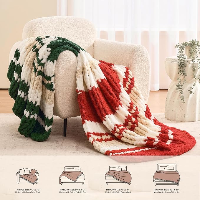 L'AGRATY Chunky Knit Blanket Throw: 60''x80'' Chenille Chunky Knitted Throw Blankets for Twin Bed Couch - Handmade Thick Cable Knit Blanket - Large Crochet Rope Blankets for Home Decor