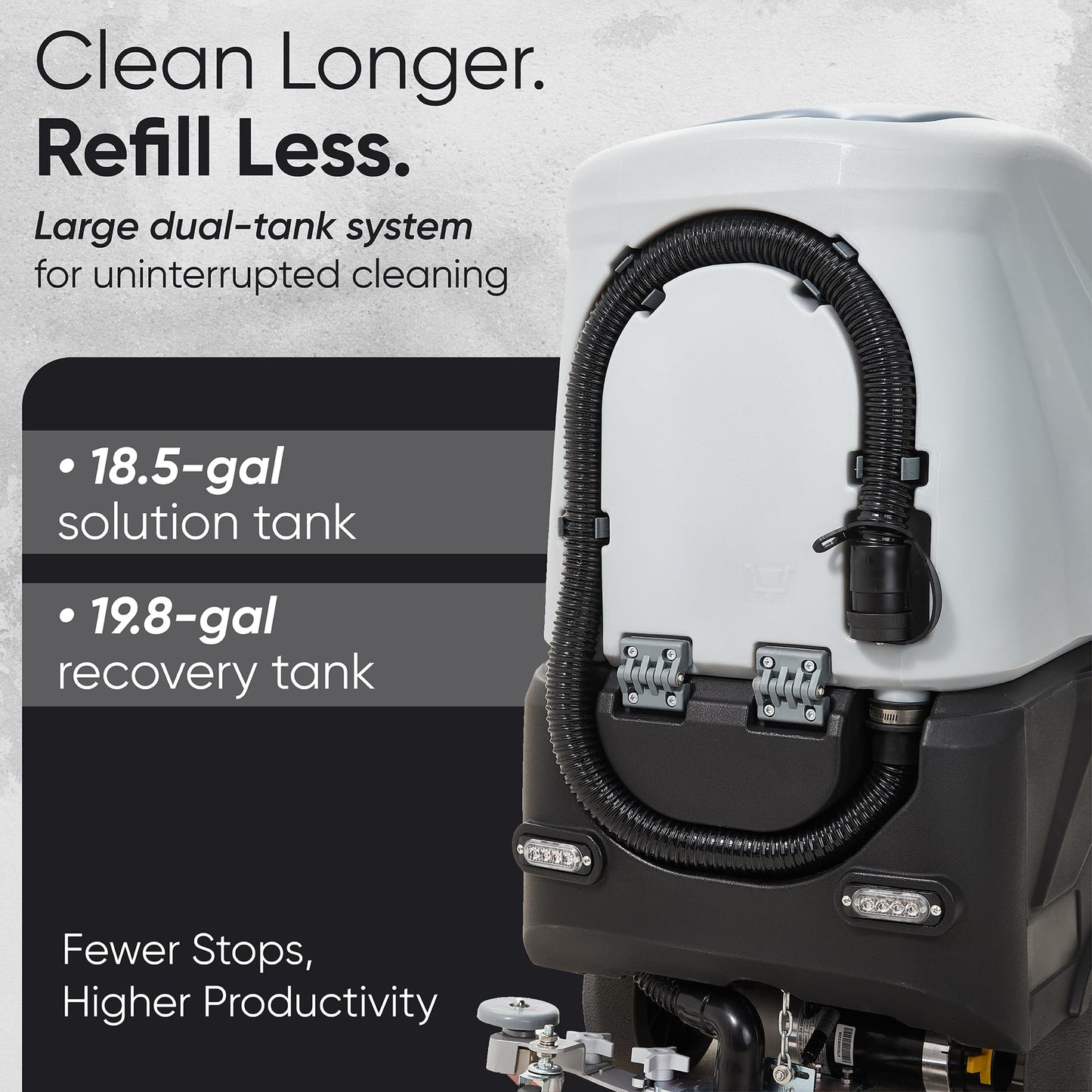 Battery Powered Ride-On Commercial Floor Scrubber Machine, 22" Brush, 31.5" Squeegee Width, 19 gal Solution Tank, 20 gal Recovery Tank, 5 hr Use 7 hr Charge, 200 RPM, 48,400 Sqft/H, Batteries Included