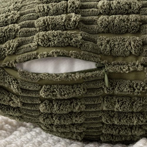 MIULEE Euro Sham Pillow Covers - Soft Boho Striped Corduroy | 24x24 Inch Olive Green Decor for Living Room