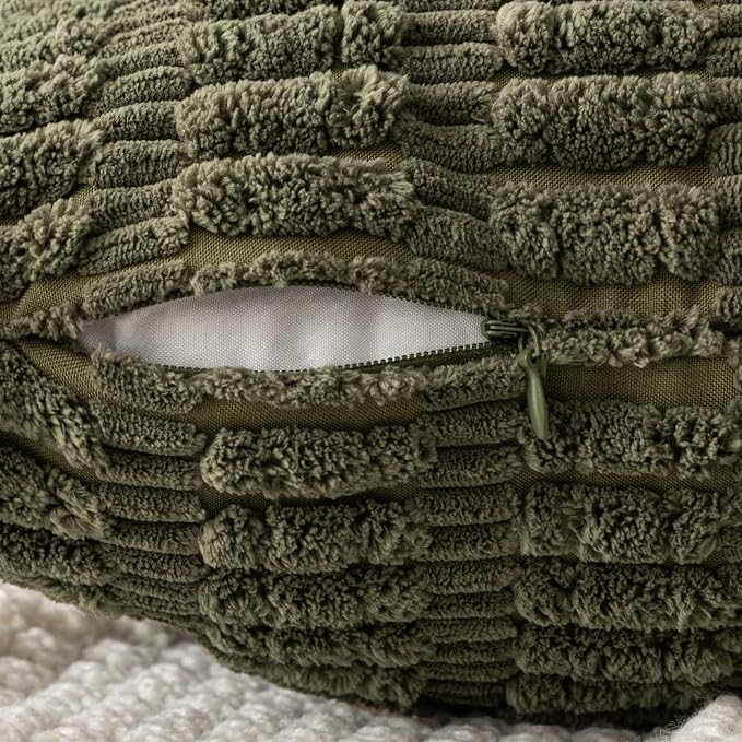 MIULEE Pack of 2 Spring Corduroy Decorative Throw Pillow Covers 18x18 Inch Soft Boho Striped Pillow Covers Modern Farmhouse Home Decor for Summer Sofa Living Room Couch Bed Olive Green