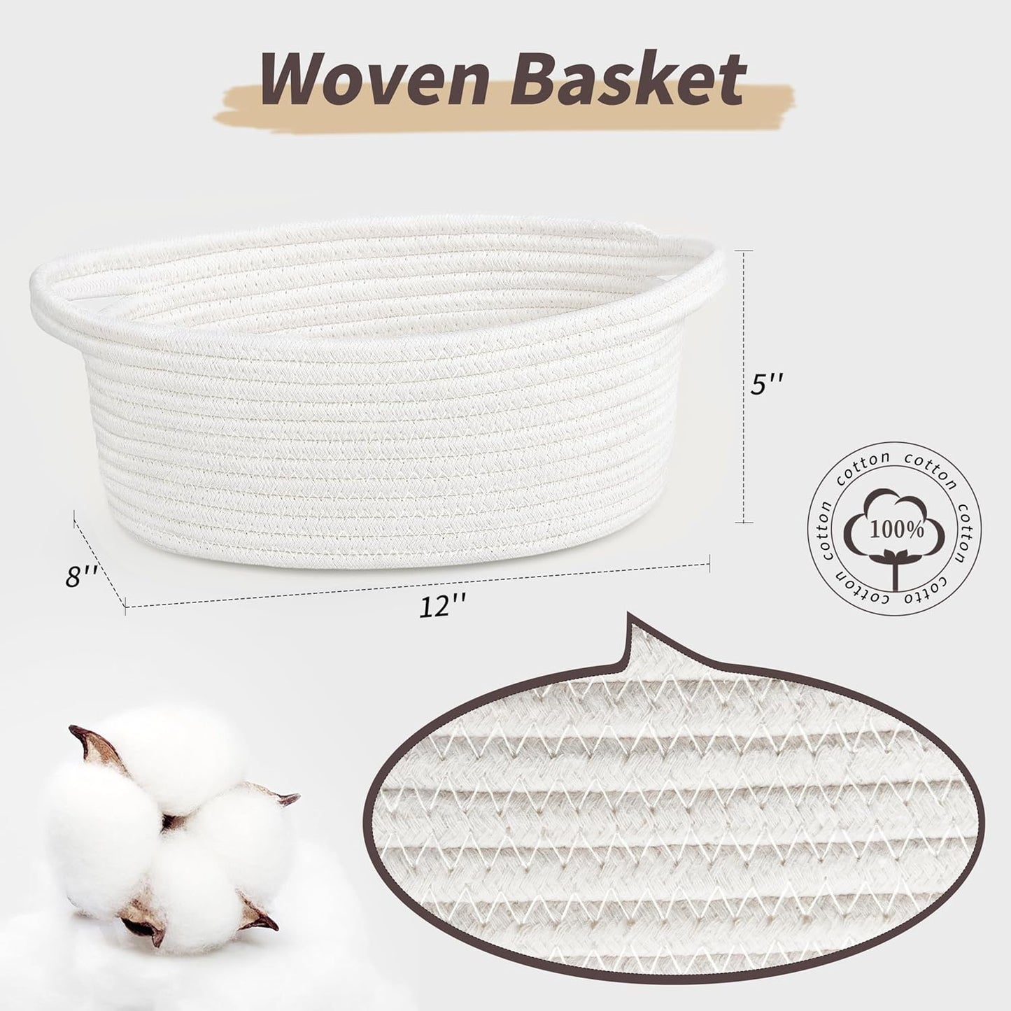 Pro Goleem Small Woven Easter Basket - Durable Gift Basket with Ribbons | 12" x 8" x 5" White Storage Basket