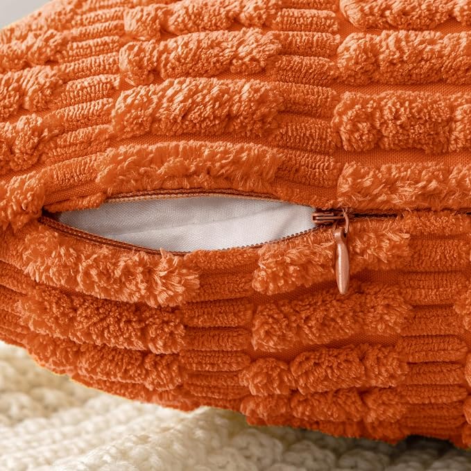 MIULEE Pack of 2 Orange Corduroy Decorative Pillow Covers 16x16 Inch Soft Boho Striped Throw Pillow Covers Modern Farmhouse Home Decor for Halloween Thanksgiving Summer Sofa Living Room Couch Bed