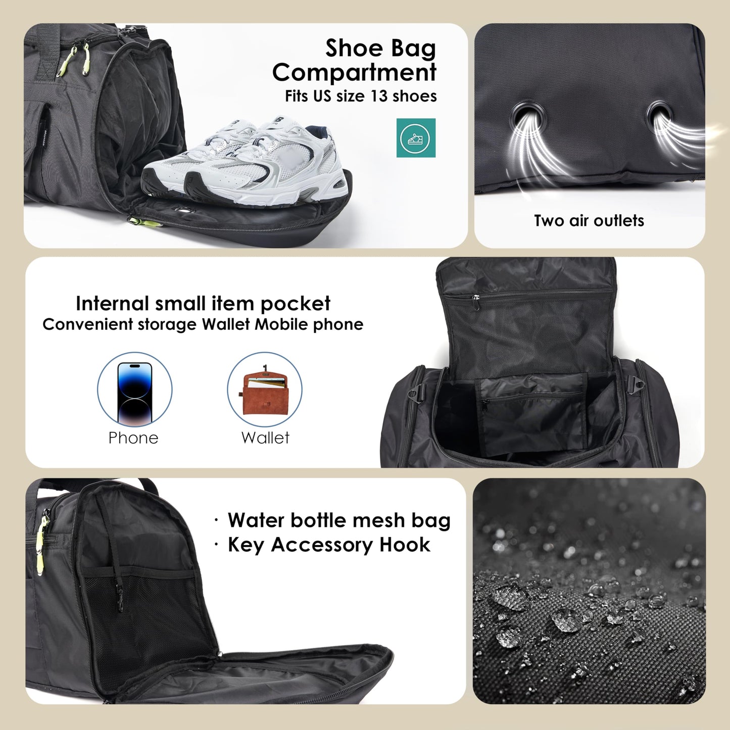 MOYSOON Small Gym Bag for Men & Women - Duffle Bag with Shoe Compartment, Multiple Pockets, Wet/Dry Compartment | Perfect for Travel, Fitness, Workout, Sports (Black)