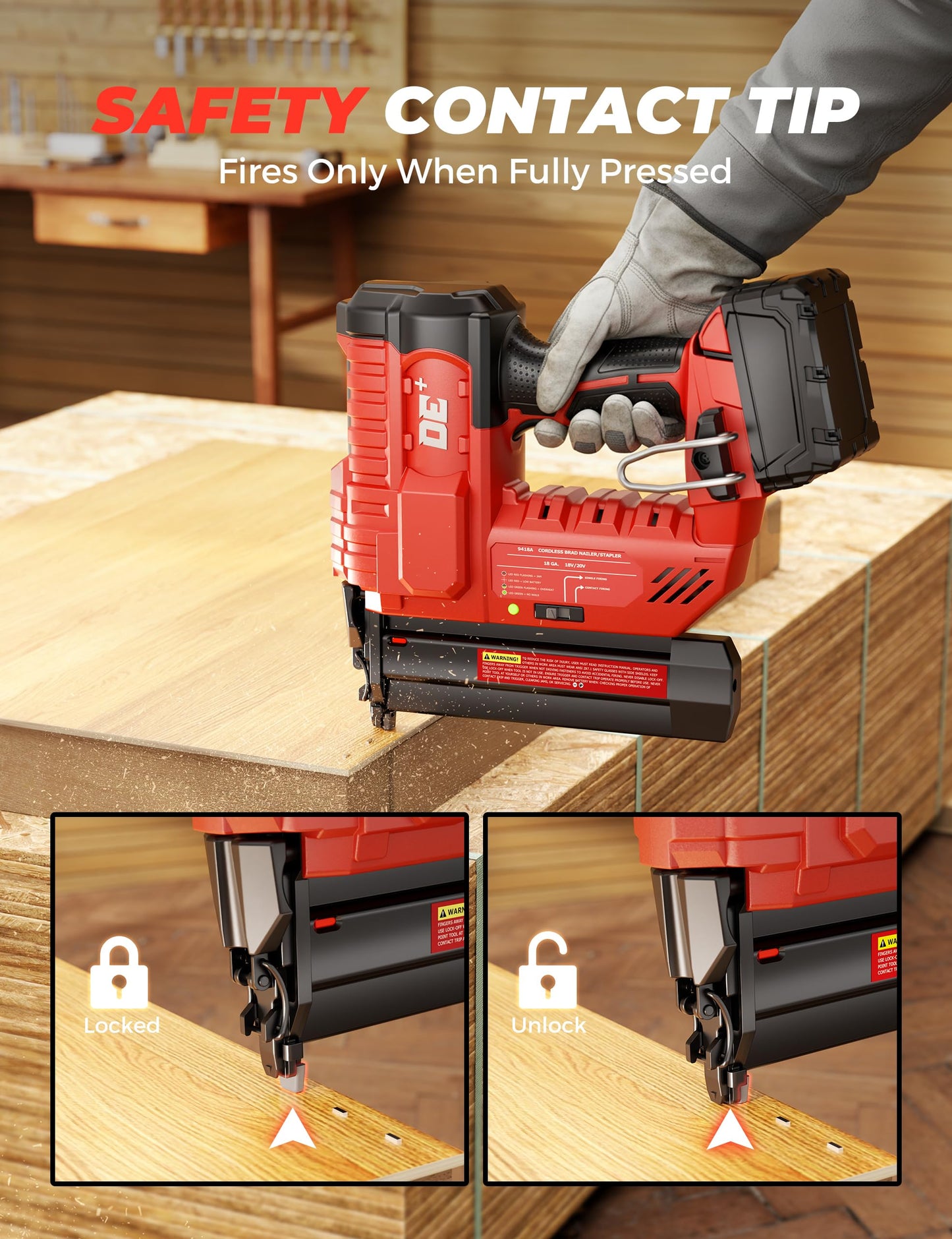 DeForce 18GA Cordless Brad Nailer, 2" Nail Gun for Milwaukee 18V Battery(No Battery), 2 in 1 Electric Stapler, Tool-Free Jam Release, 2 Firing Mode, Adjustable Depth, 1000pcs Nail for Woodworking