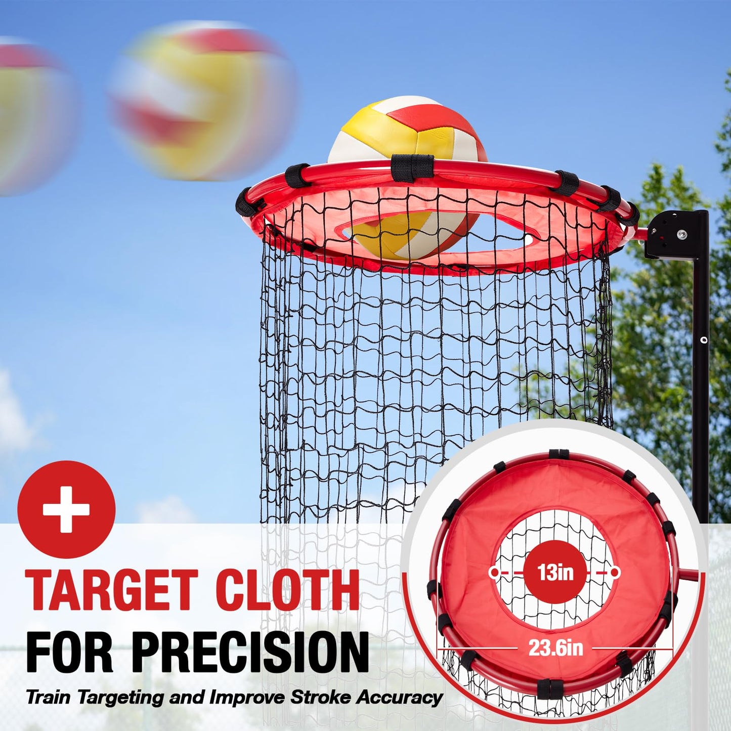 ZEALFEEL Volleyball Setter Training Net 6 Height & 5 Angle Adjustments, Volleyball Setter Training Equipment with Target Cloth Collection Bag 4 Wheels & Sandbag, Setting Trainer for Indoor Outdoor