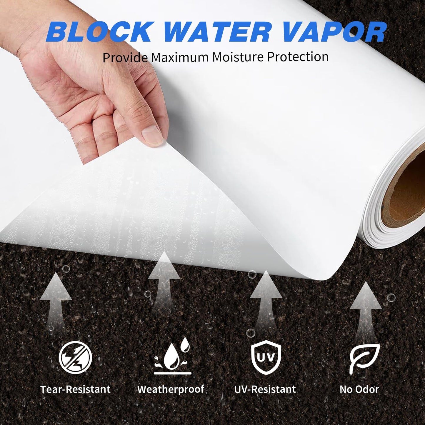 Crawldryer White Plastic Sheeting, 20 Mil 10' x 50', Crawl Space Vapor Barrier, White Vapor Barrier, Plastic Sheeting Heavy Duty, Polyethylene Plastic Rolls for Garden, Crawlspace, Basement, White