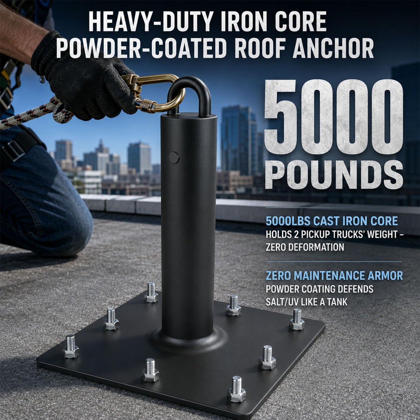 12" Tall Steel Post Anchor for high-Altitude and Suspended Operations, Roof Anchors for Fall Protection, 5000 lbs Load Capacity, with Anti-Corrosion Finish for Concret