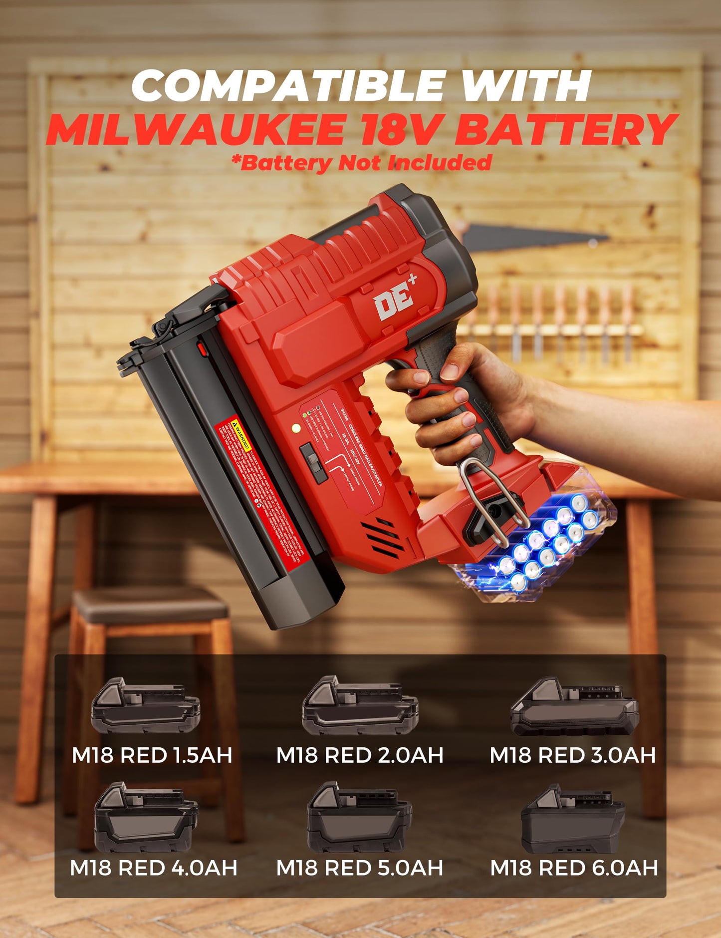 DeForce 18GA Cordless Brad Nailer, 2" Nail Gun for Milwaukee 18V Battery(No Battery), 2 in 1 Electric Stapler, Tool-Free Jam Release, 2 Firing Mode, Adjustable Depth, 1000pcs Nail for Woodworking